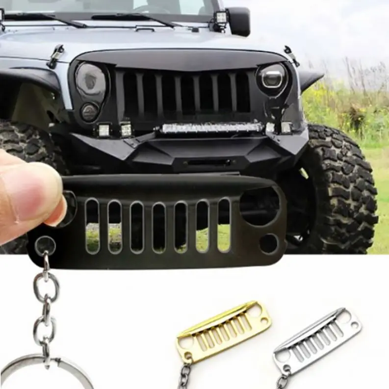 1PCS Universal Medium Grid Keychain Key Ring For Jeep CJ JK YJ TJ XJ Car Front Grill Design Nini Cute Accessory