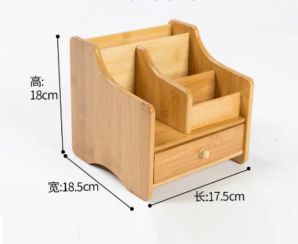 Wood Desktop Storage Holder Office Supplies Bamboo Desk Organizer with Drawer