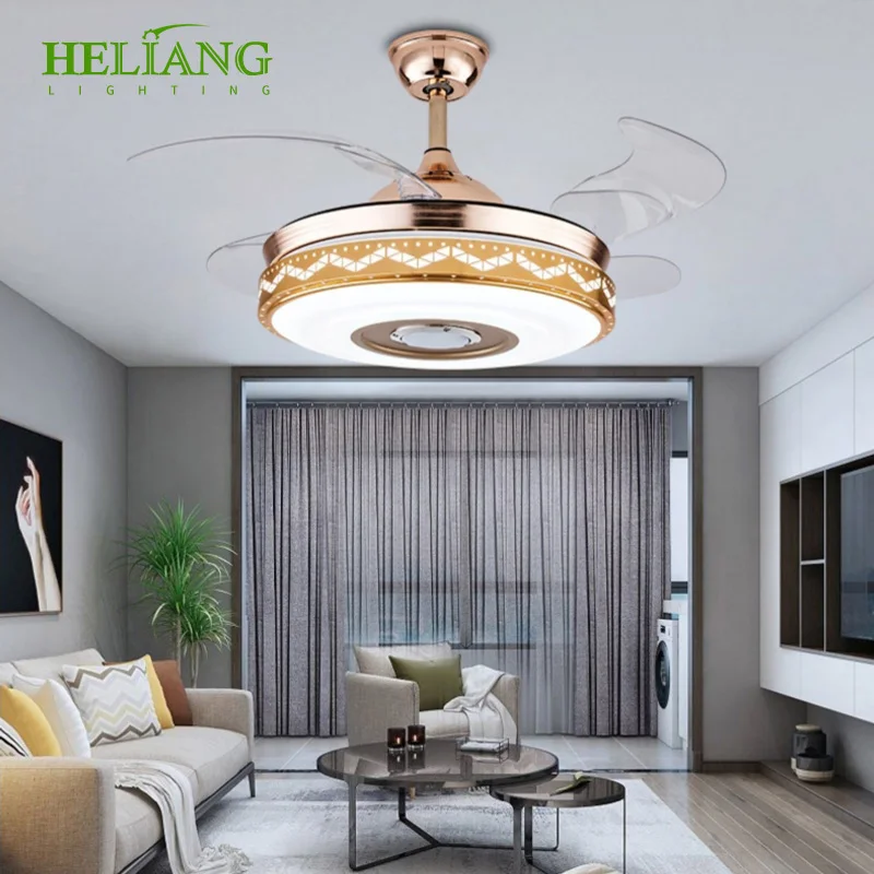 Modern simple bedroom dining room 42 inch LED frequency conversion speed regulation light golden fan chandelier 220V voltage