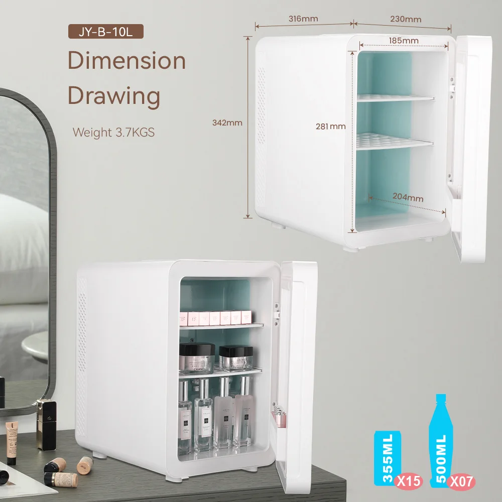Small Refrigerator With Glass Front White 10l Mini Fridge 12v Portable Cooler Warmer Food