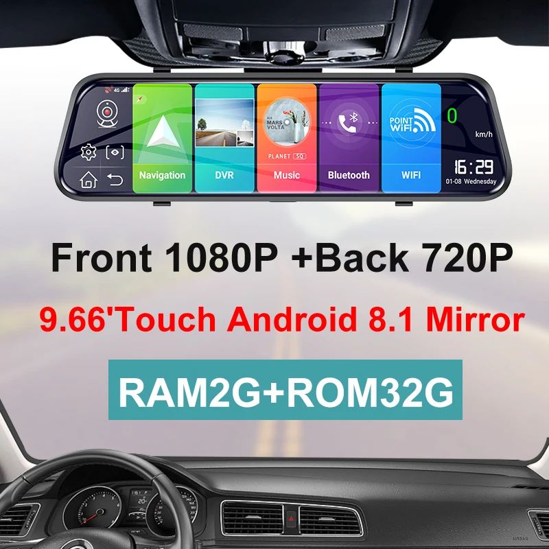 9 66 дюймов android 4g зеркало заднего вида Автомобильный видеорегистратор с Wi-Fi gps навигацией двойной объектив HD1080P запись видеокамера