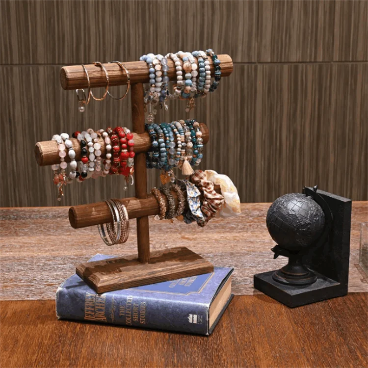 Bracelets Necklaces Watches Bangles Holder Stand 3 Tier Wooden Jewelry Display Stand