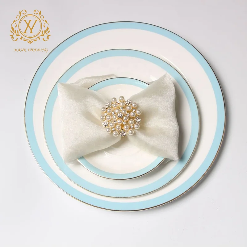 New Wedding Holiday Table Decorations Shiny Rhinestone Gold Pearl Napkin Ring Christmas Snowflake Napkin Buckle