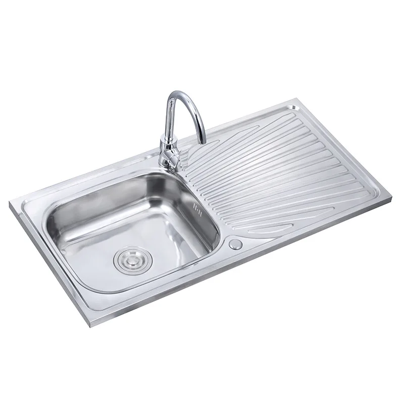 High-quality Stainless Steel Kitchen Sink Round Front Sink Swan Faucet with Platform Single Bowl Modern Square