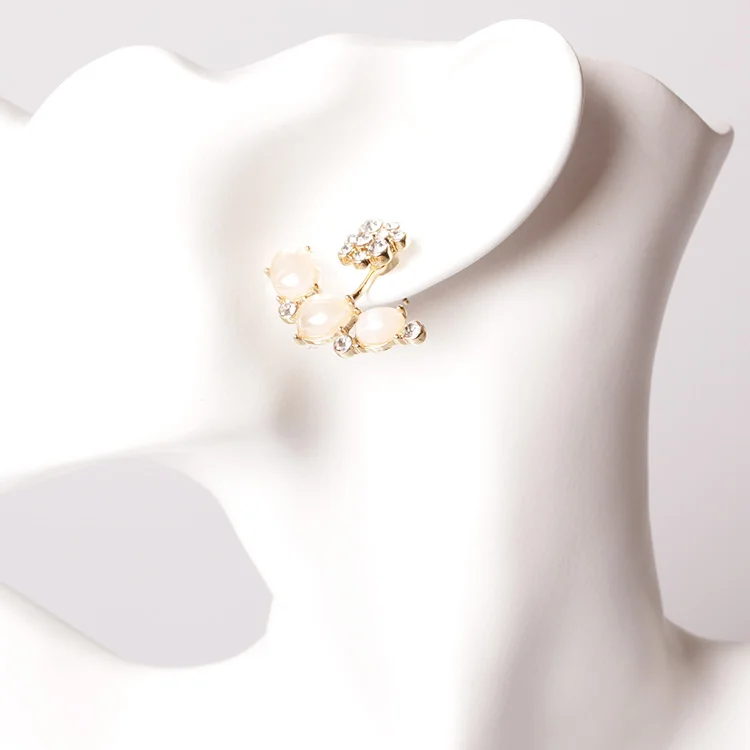 V&R Qingdao Chinese Supplier Fashion 18k Gold Plated Front Back Flower Gold Plating Crystal Rhinestone Earring