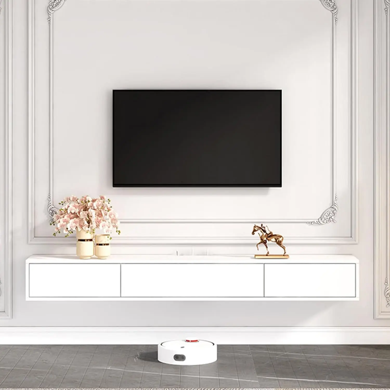 Wall mounted entertainment TV stand cabinet with storage shelf for living room bedroom furniture