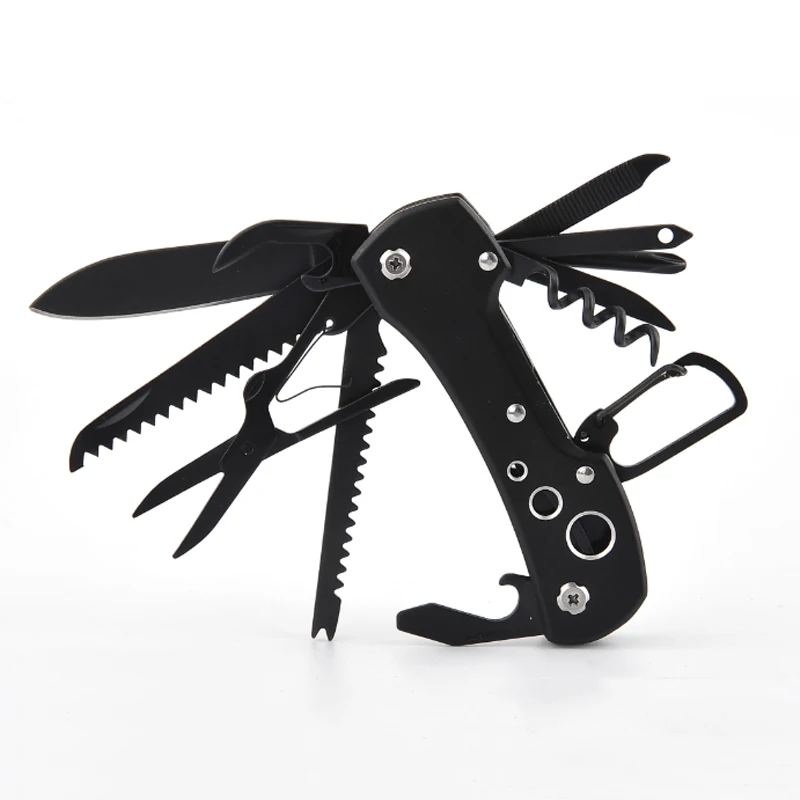 GHK Outdoor 15 in 1 Folding Multi Function Swiss Knife Pocket Knife with Carabiner