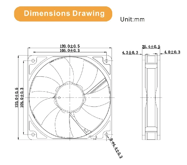 12v dc brushless cooling fan 12v 0.3 a 120x120x25