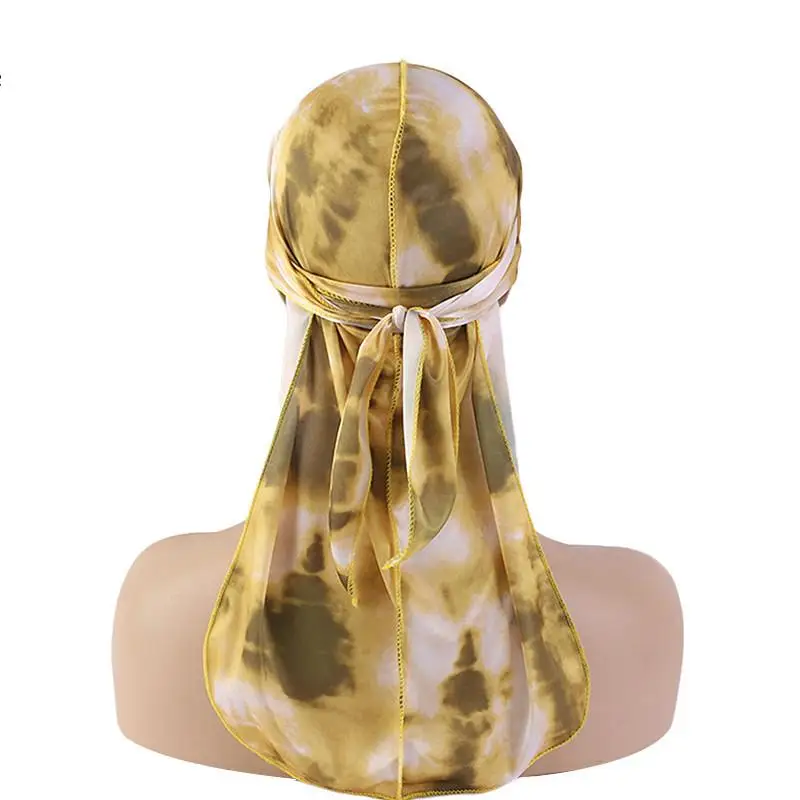 Wholesale Custom Tie-dyed Printed Extra Long-tail Head Wraps Doo Rag Do Rag Durags For Men Du Rag Designer Durag
