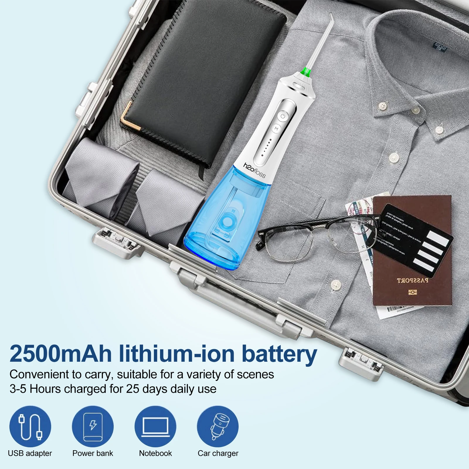 H2ofloss 2024 Factory Supply Rechargeable Waterproof Oral Irrigator Usb Rechargeable Water Flosser Customized Cordless