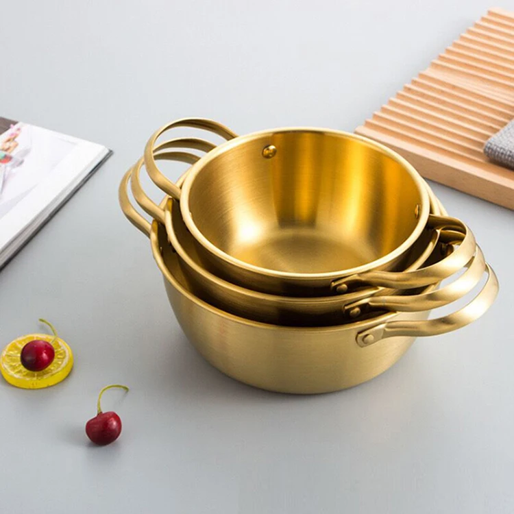 Multifunctional Korean Style Gold Silver Noodle Pot Double Ear Soup and Stock Pot Cooking Pot Cookware Pans Sets