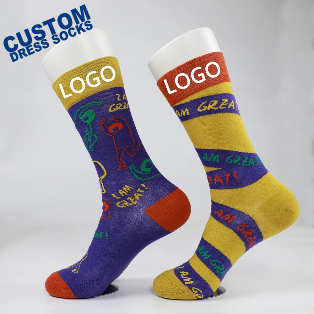 Customization OEM Design Fun Patterned Dress Jacquard Socks Funny Novelty Crazy Cotton Socks