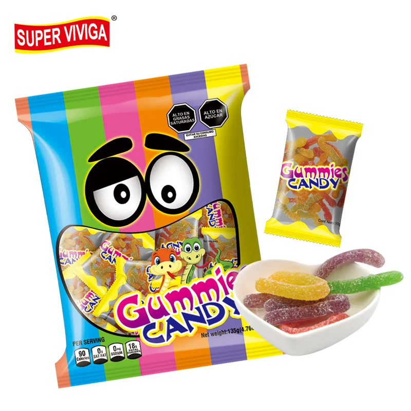 Wholesale Halal Sugar Coated Worm Shape Sweet Sour Jelly Gummy Candy