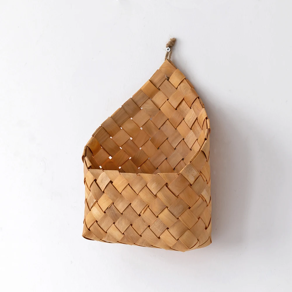 Home decorations rattan woodchip woven flower hanging storage basket knitted organizer basket home decoration