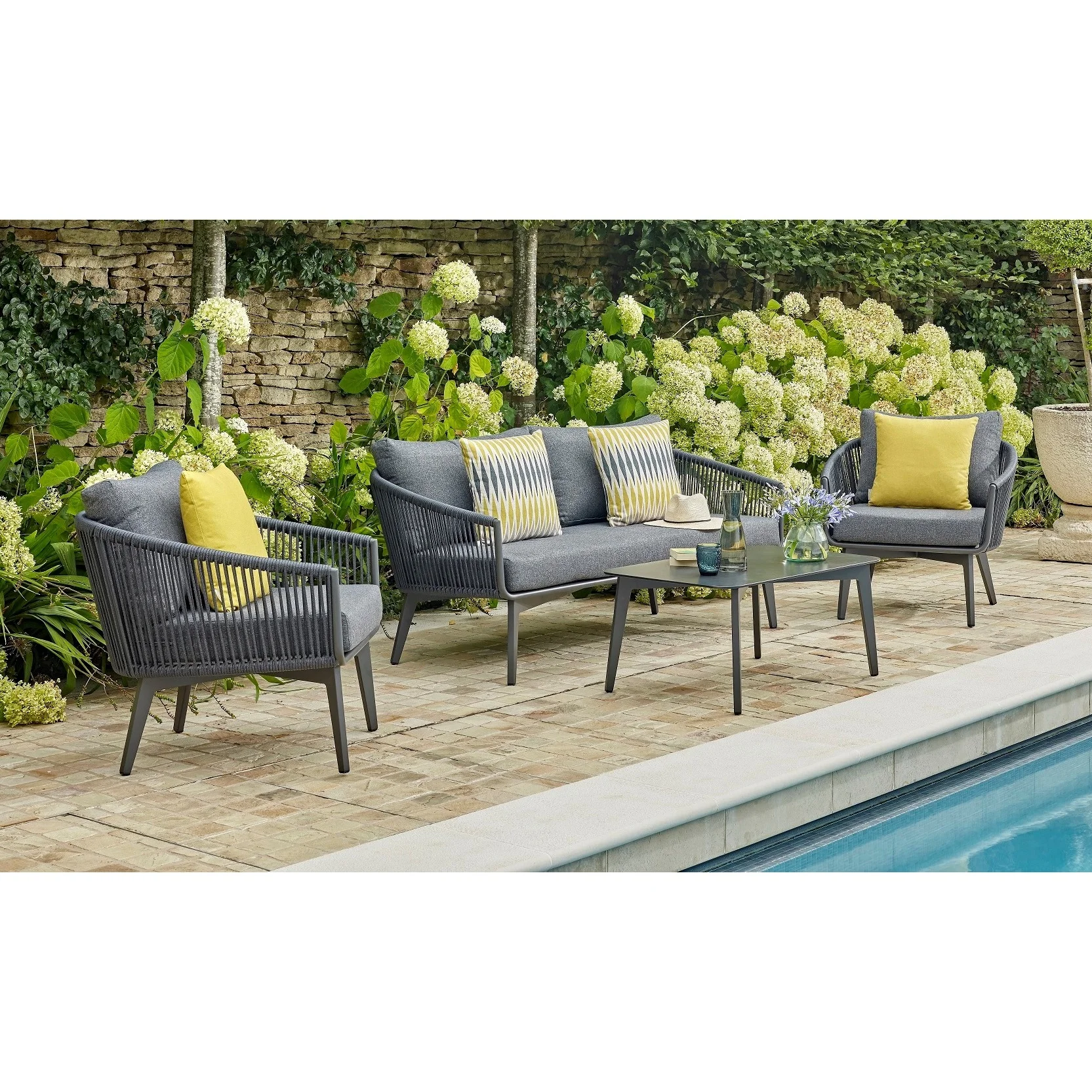 Charcoal Dark Grey Modern Balcony Aluminum Rope Garden Patio Sofa Set Amador Metal Lounge Grey Garden Outdoor Rope Furniture