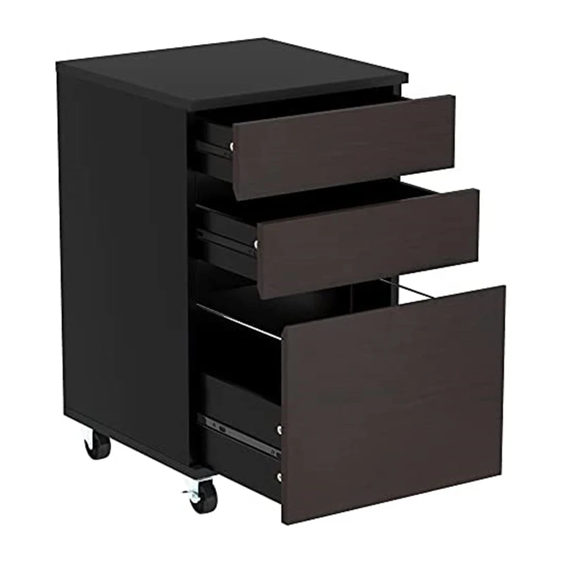 Office movable black cabinet 3 drawer rolling cabinet file steel cabinet
