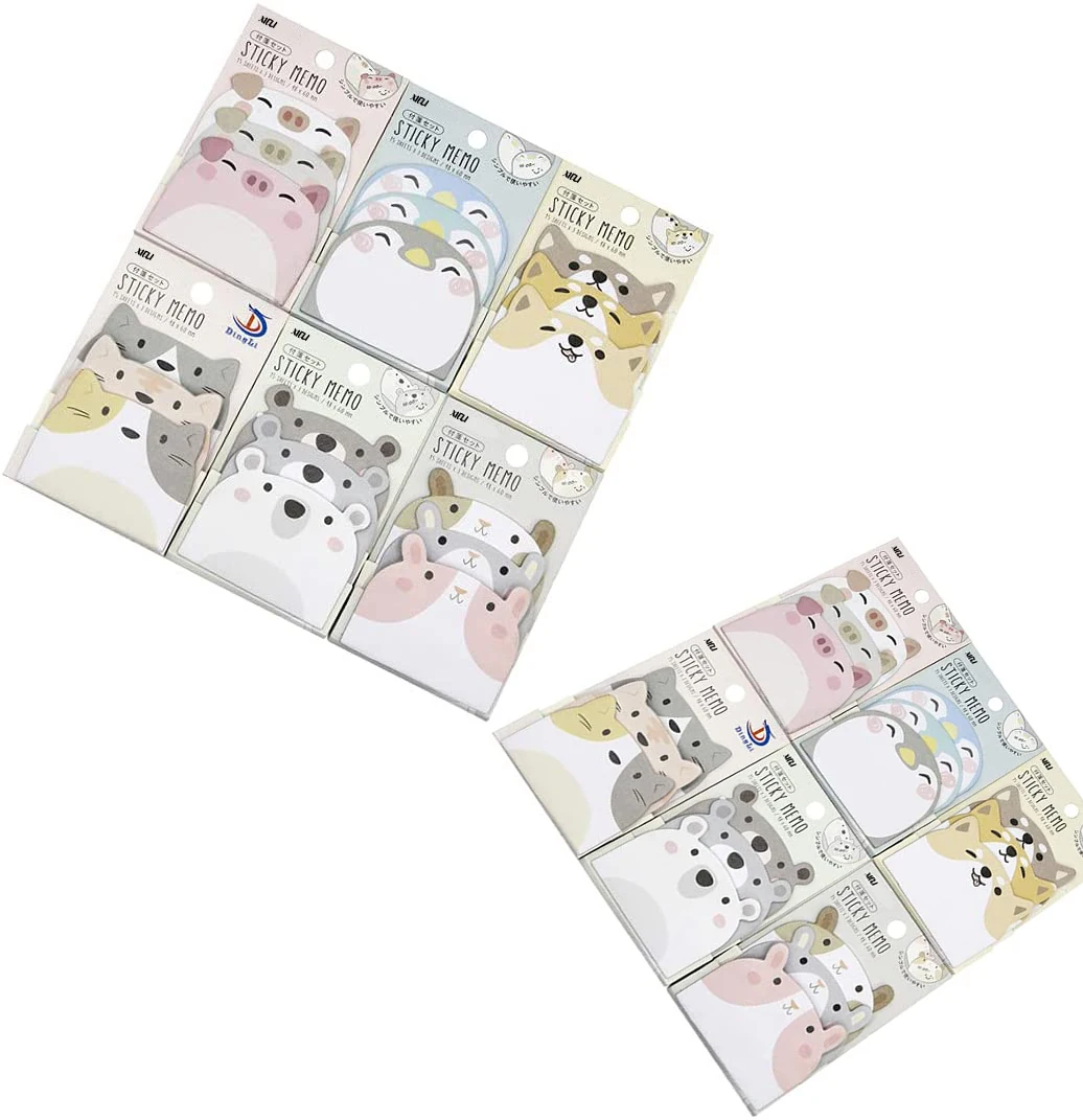 
Art Craft 12 Packs Cute Animal Cartoon Sticky Notes Self-Stick Memo Pad Sets for Pet Lovers Kids School Stationery 
