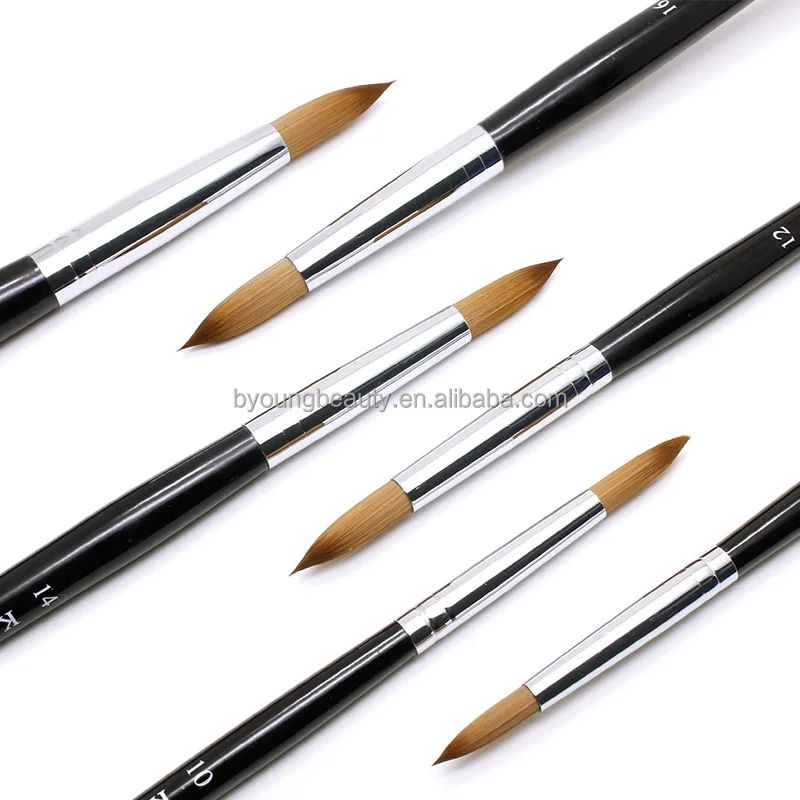 High quality acrylic nail brushes pure kolinsky size 16 size 20 crimped kolinsky nail brush manufacturers