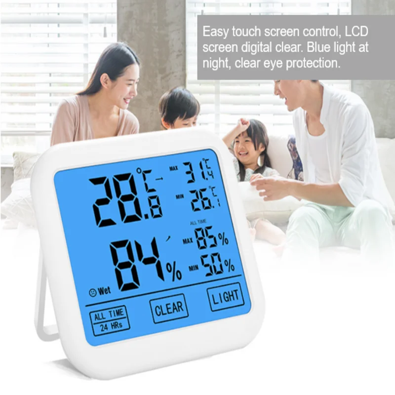 OEM Touch Screen LCD Displays Wall Mounted Max Min Record Magnet ABS Backlight Household Digital Hygrometer Thermometer