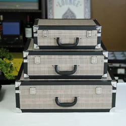 Decorative Wooden Storage Trunk Set of 3 Pu Suitcase Old-Fashioned Antique Luggage Box case with Handle