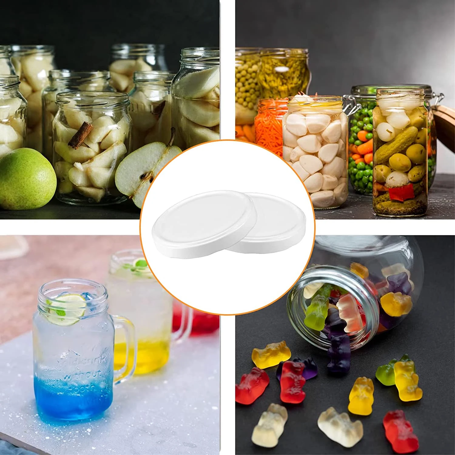 Custom Label 48Mm 53Mm 58Mm 63Mm 70Mm Food Storage Containers Sealed Metal Tinplate Lug Caps