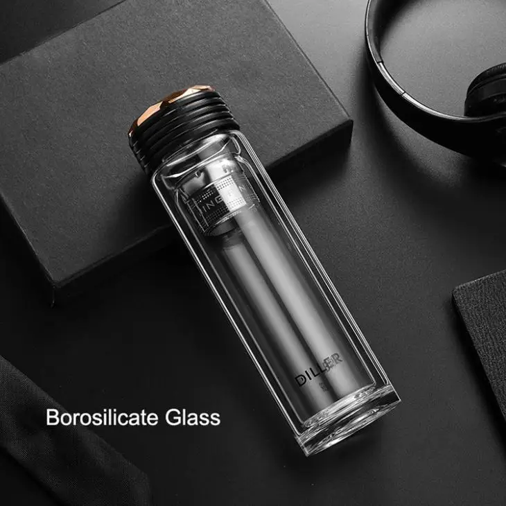 Drinking Bottle Wholesale Double Wall Borosilicate Glass Water Bottle  with Tea Infuser