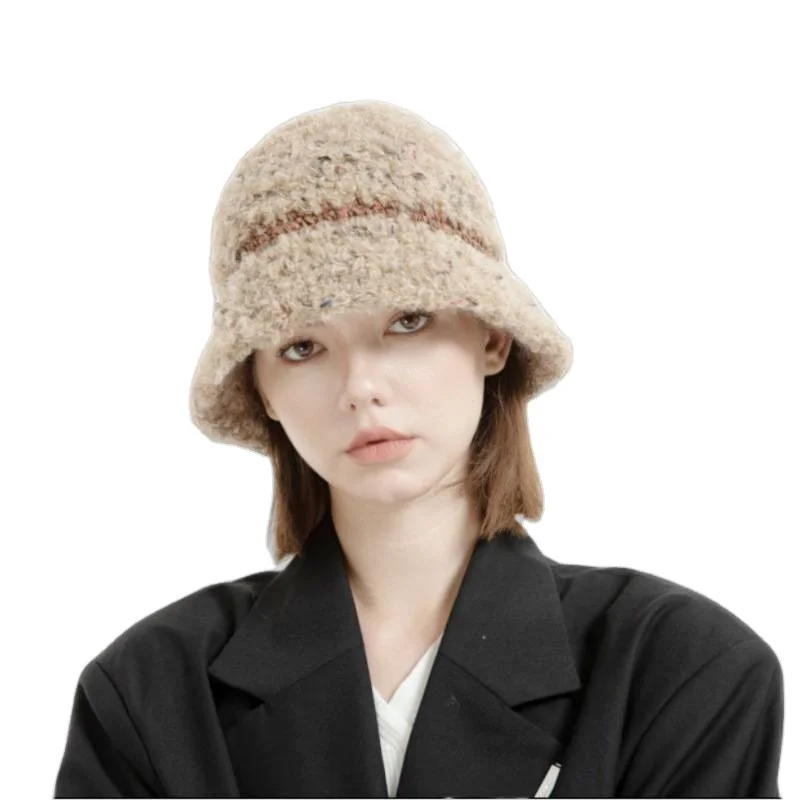 Cuffless Knitted Bucket Hat Striped Hats With Logo Knit Beanie Embroidery Women Beanies Custom Fuzzy Winter Hat