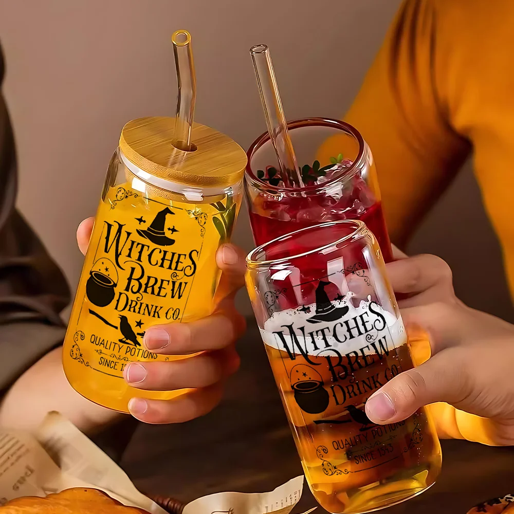 2024 QUAFF Bamboo Beer Mug 16oz Custom Glass Cups with Lids Straws Sublimation Mug for Coffee Tea Drinks High Quality for Home