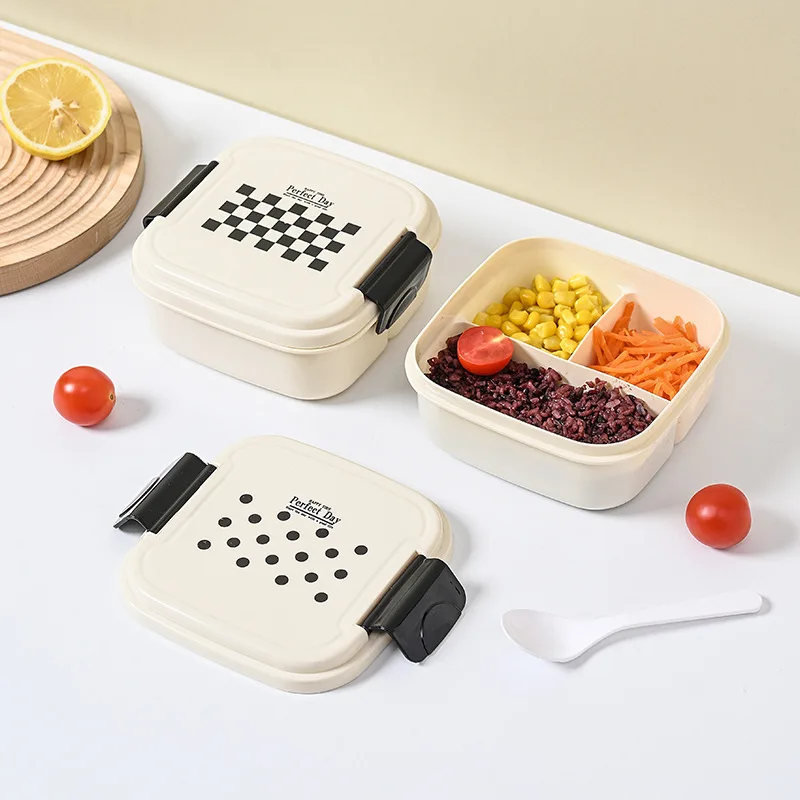 3-Compartment Lunch Container Easy Open Kids School Plastic Lunchbox Children Plastic Bento Lunch Box With Spoon