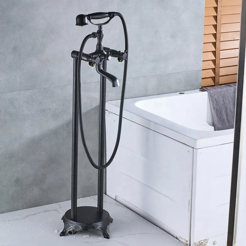 
Floor Mounted Black Bronze Bathroom Tub Sink Faucet Bathtub Mixer Faucet Dual Handle Free Standing Claw Foot Tub Mixer Faucet 