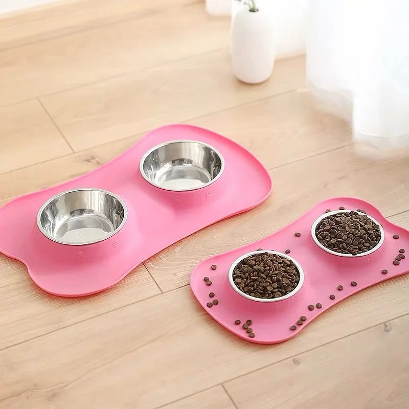 Dog Bowls Stainless Steel Dog Bowl with No Spill Non-Skid Silicone Mat