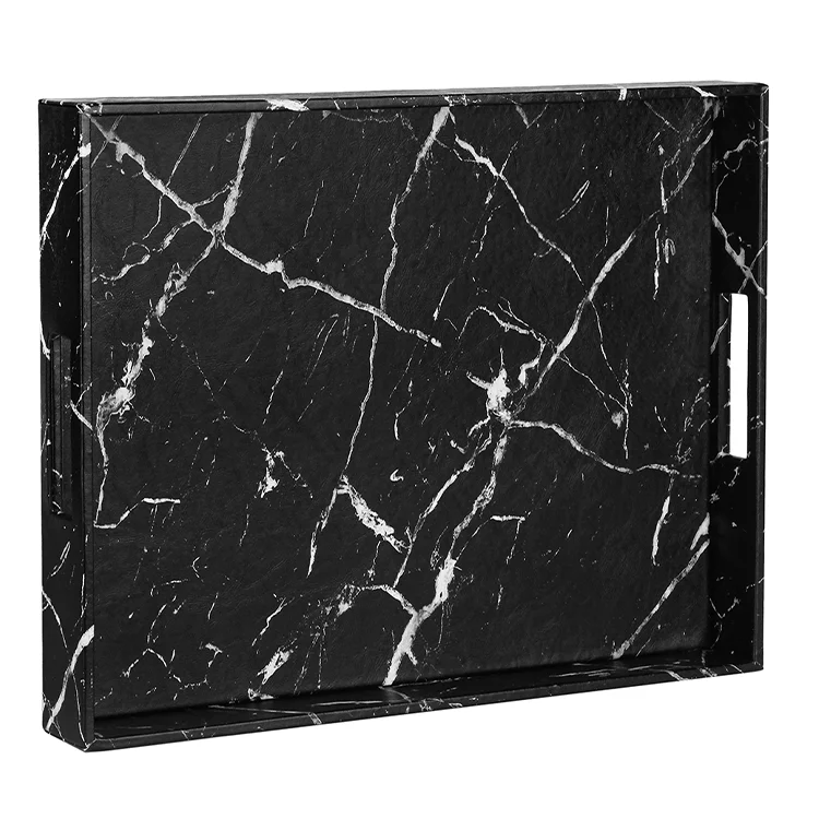 Decorative Marble Serving Tray With Handles for Bathroom Jewelry Organizer Storage Trays