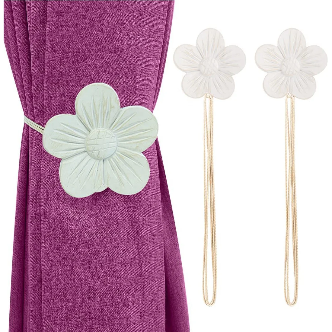 Custom Resin Beige Flower Vintage Magnetic Curtain Tieback Window Curtain Drapery Holdback Decorative 1 Pair Curtain Tieback