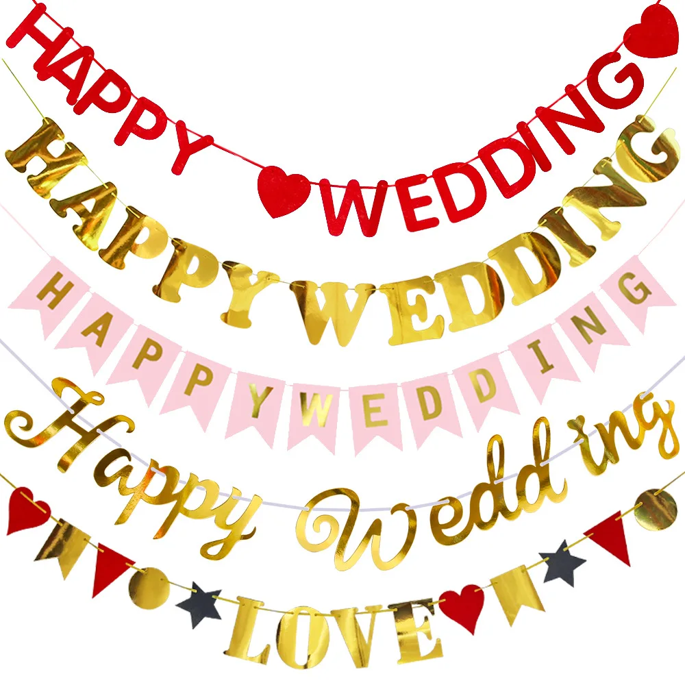 Customized JUST MARRIED Banner for Happy Wedding Bunting Photo Booth Props Signs Garland Bridal Shower Decoration