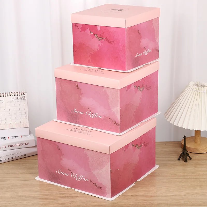 Wholesale Pink Birthday Party Gift Cake Box Packing Custom Print 10 Inch Cardboard Paper Wedding Cake Box with handle