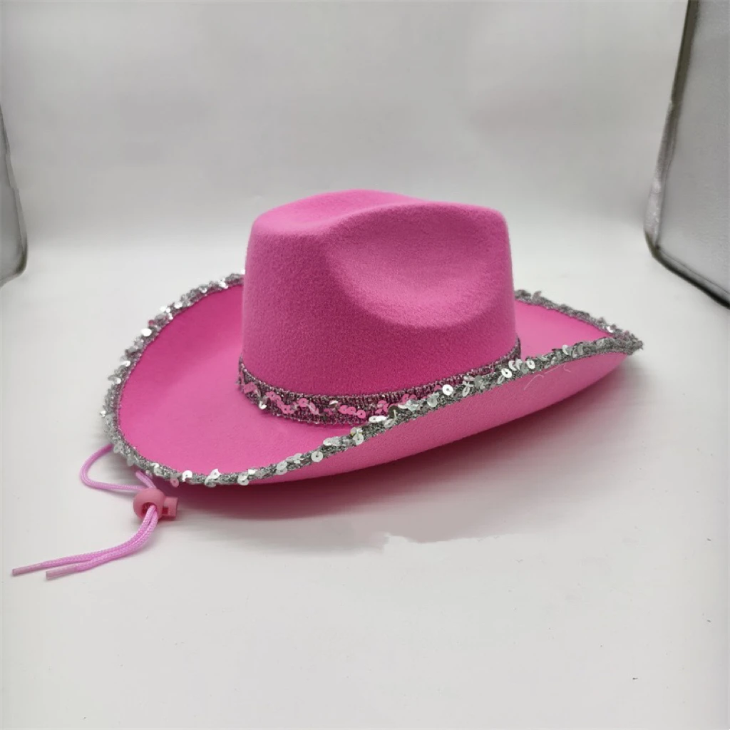 2024 New Arrival Sequins Women Pink Cowboy Hats Texas Wholesale Cowgirl Hat for Disco Party Halloween Festival