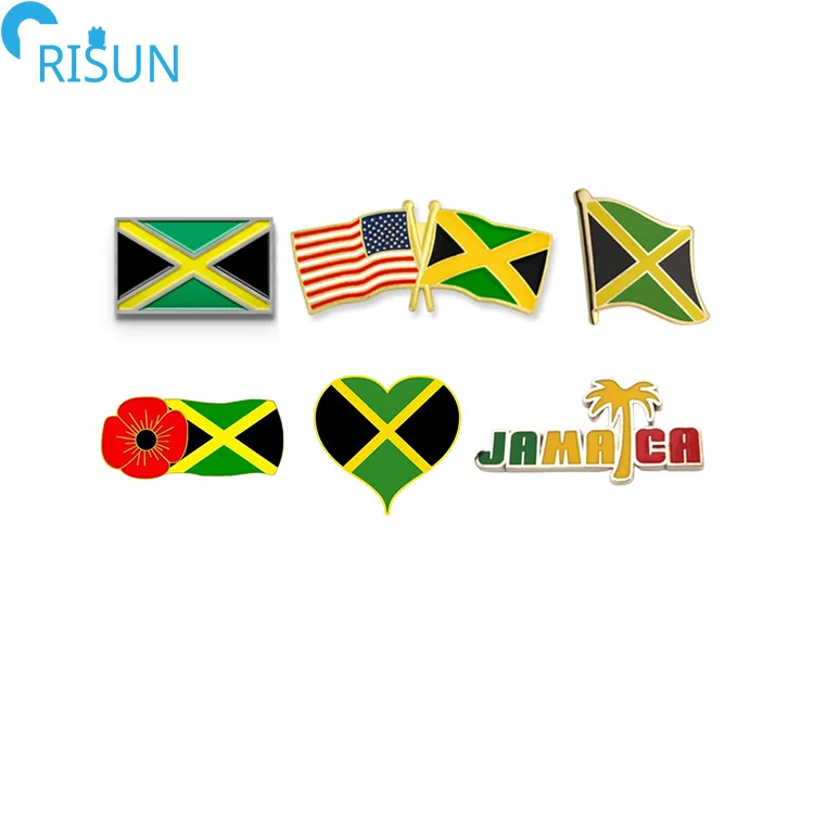 Manufacturer Customize Enamel Love Heart Poppy Jamaica Flag Lapel Pins Badges Brooches Custom Jamaica Enamel Pin