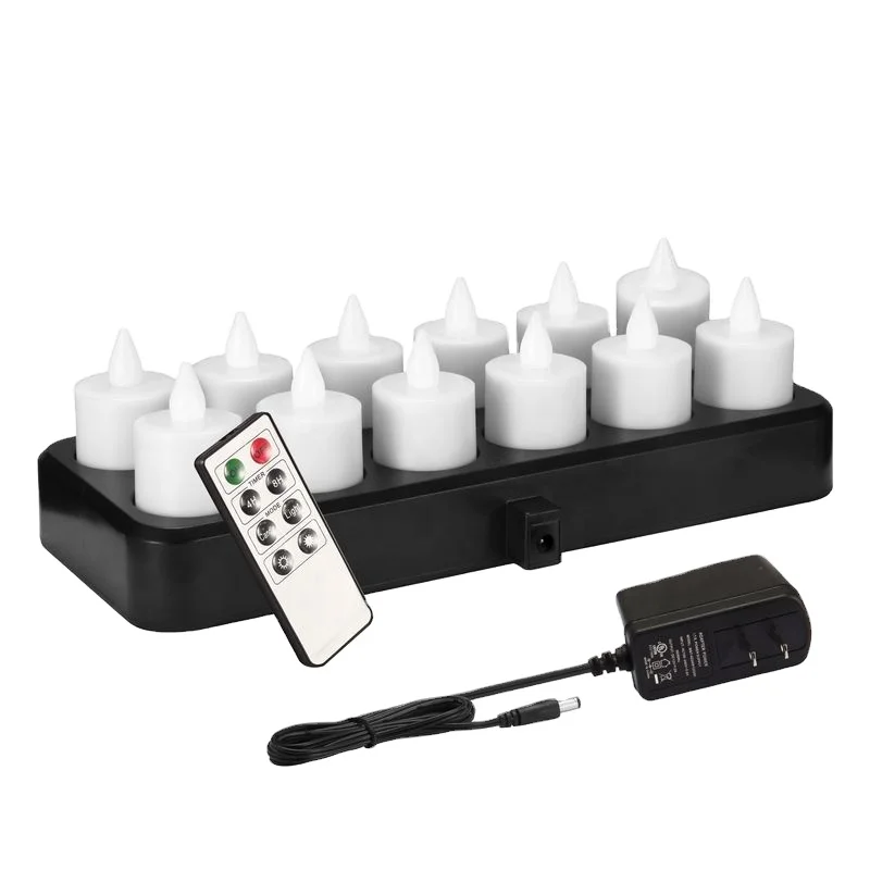 1 set Small Cordless Rechargeable tealight Candle LED Light dimmable lamp with Inductive Charging base and remote control