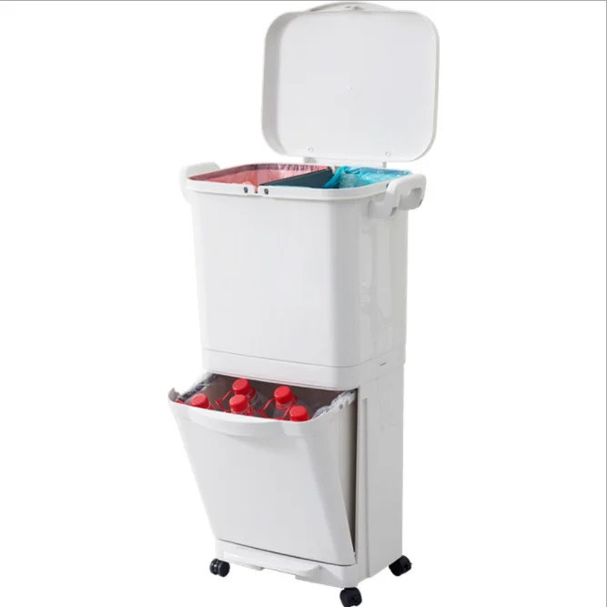 Sorting trash bin Japanese-style dry wet separation double-layer kitchen household trash can with lid pedal sorting trash bin
