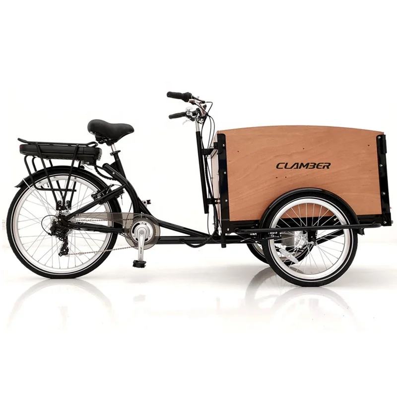 China clamber electric bike cargo trailer with front wooden box  adult tricycle for family and business