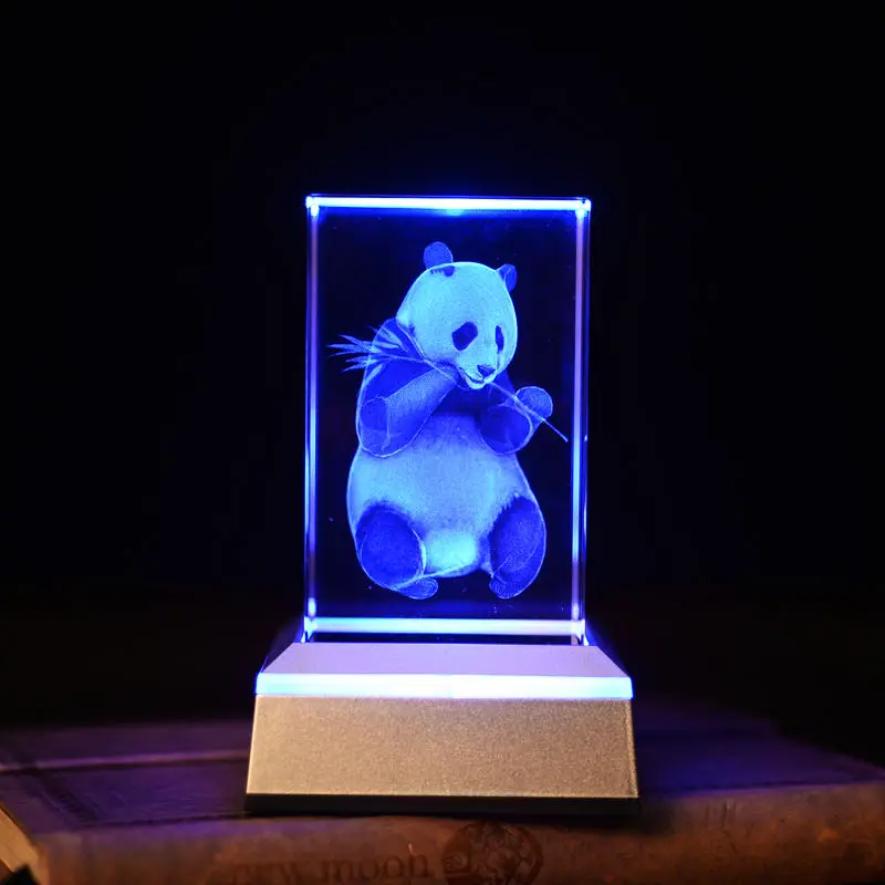 Wedding Return Gifts Night Light Color Changing Panda Animals 3D Laser Engraved Crystal Cube