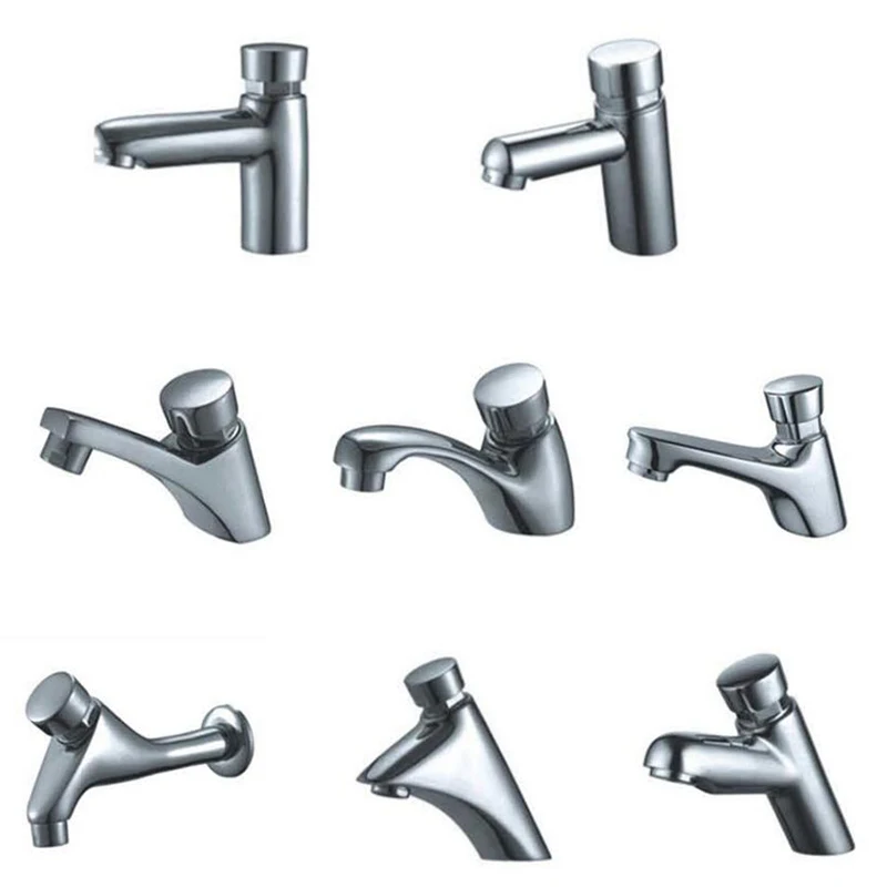 Brass Single Handle Time Delay Push Button Faucets Public Washroom Cold Water Saving Self Closing Washing Basin Faucet