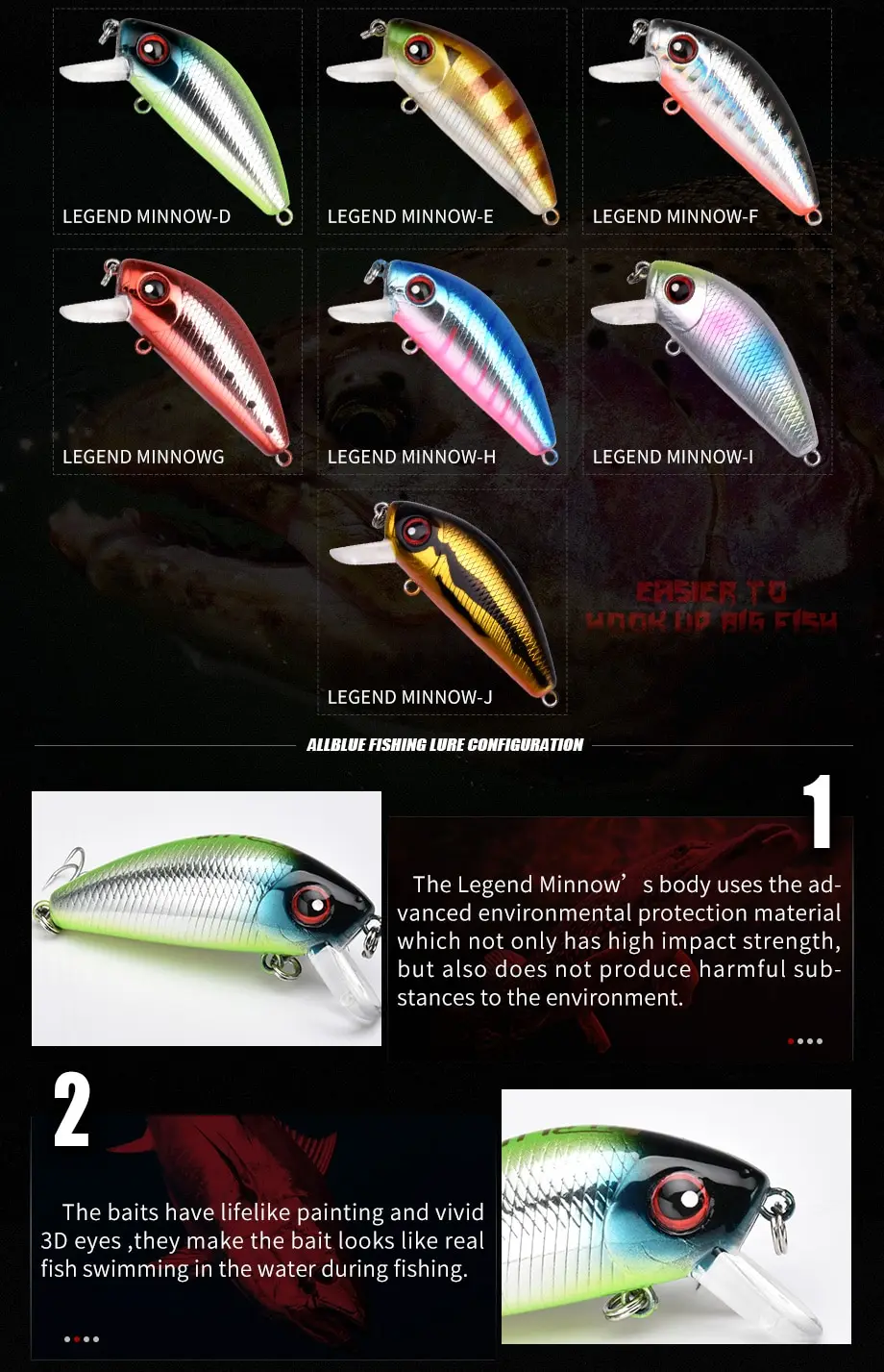 New Legend Minnow 44mm Sinking Floating Mini Wobbler Fishing Lure Artificial Hard Bait Trout Crankbait Fishing Tackle