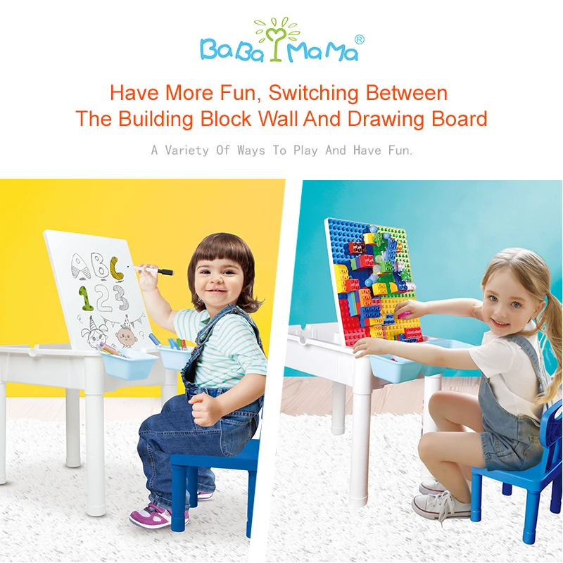 
Plastic Baby Study Activity Playing Building Block Kids Play Table Chairs Play Set 