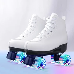 Soft Pu leather flashing wheel double row skates adult children skating shoes designs