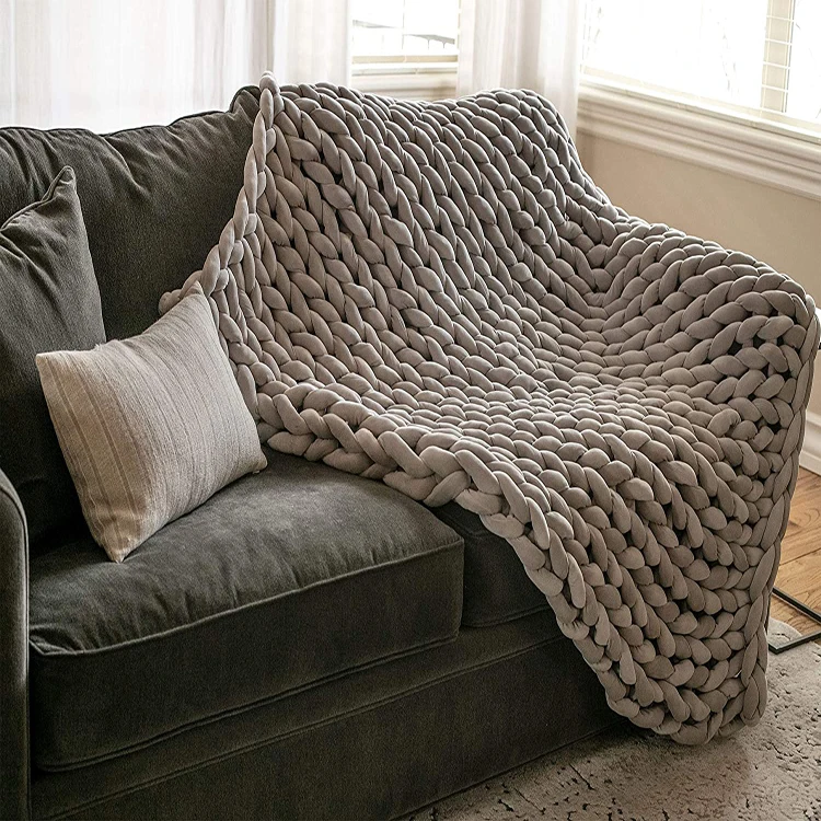 Handmade Velvet Weighted Chunky Knit Blanket 12lb 15lb 25lb Heavy Throw Microfiber Soft Breathable Woven Blanket for Autism