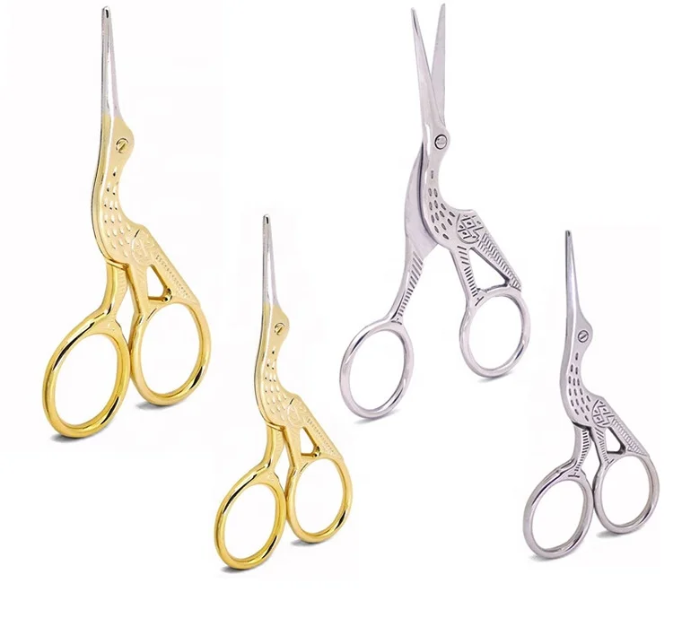 SHELIKE Stainless Steel Gold Plated DIY Scissor Fancy Embroidery Scissor Crane Scissors