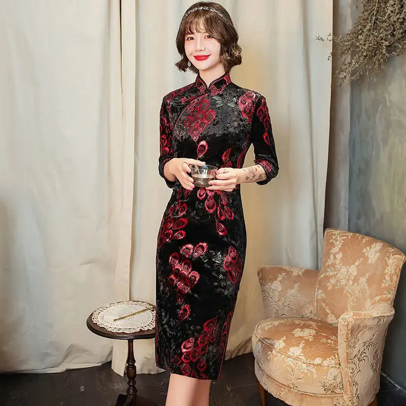  Женская одежда qipao в ретро стиле традиционный китайский костюм большого размера с высоким разрезом Повседневное платье для