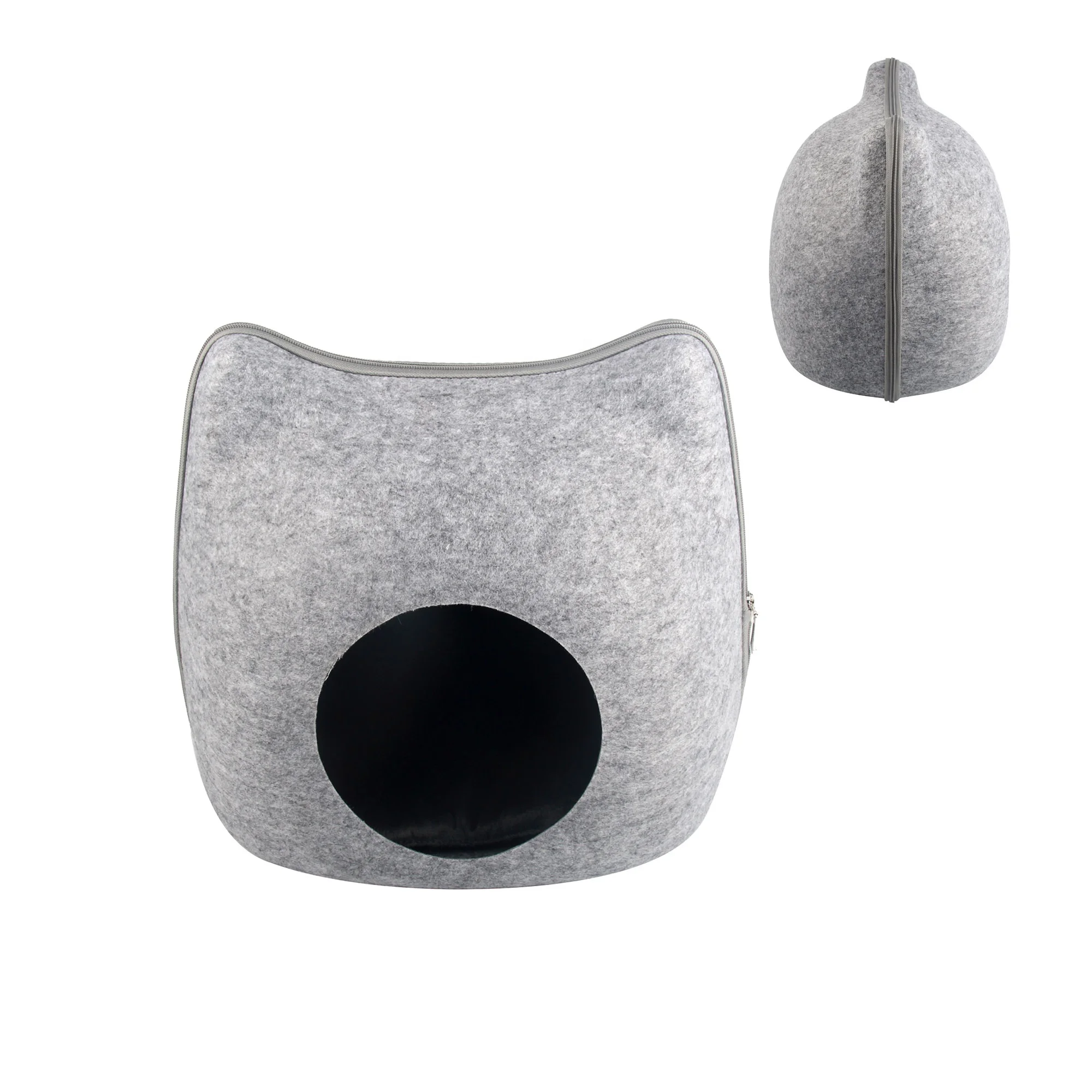 Felt Cat Bed With Cozy Removable Cushion Detachable & Collapsible Zipper Large Interior Eco-Friendly For Cats & Small Dogs