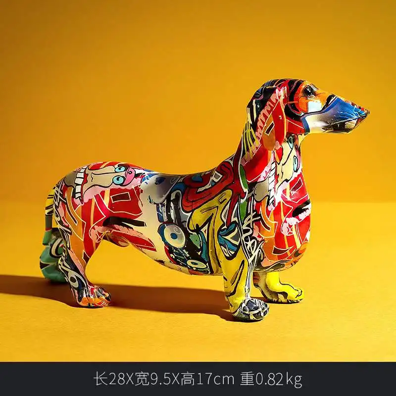 2022 new Animal Colorful figurine statue small sculpture dog graffiti home decor resin craft